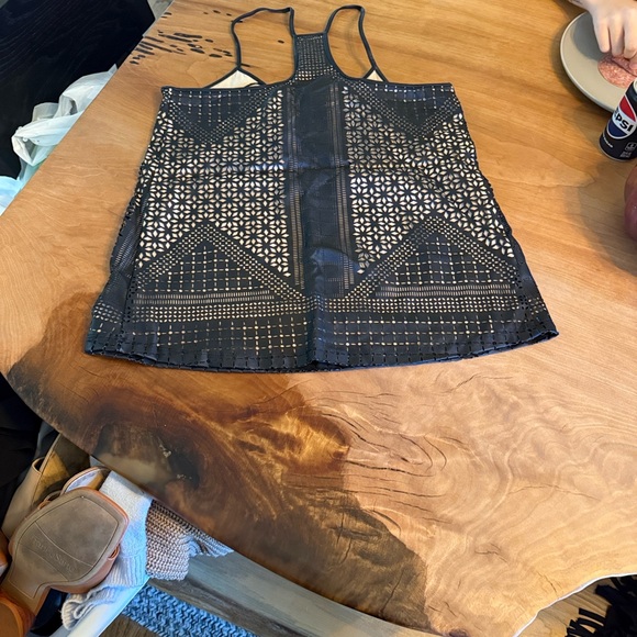 Tart black Vegan Leather Geometric Women's Top - Picture 5 of 6